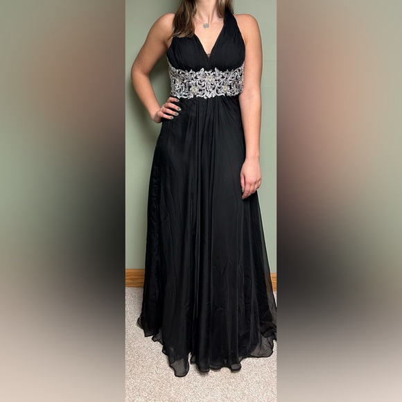 Formal Black Chiffon Lace dress, size 2 - Picture 1 of 3